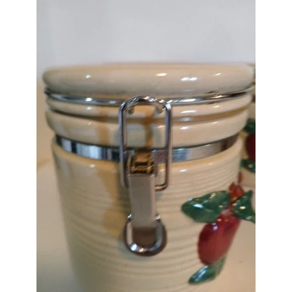 VTG-3 Cracker Barrel Country Apple Canister Set Metal Closure With Candel Holder